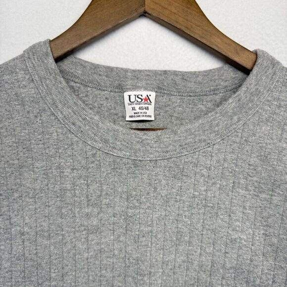 Vintage Thermal Shirt Men's XL Gray Ribbed Base Layer Crewneck USA Made Workwear - Picture 1 of 9